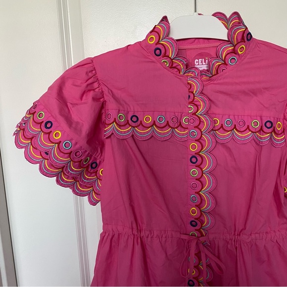 ❗️FINAL❗️NWT CeliaB Marilla Pink Dress Scalloped Eyelet Detail XL - Picture 10 of 16